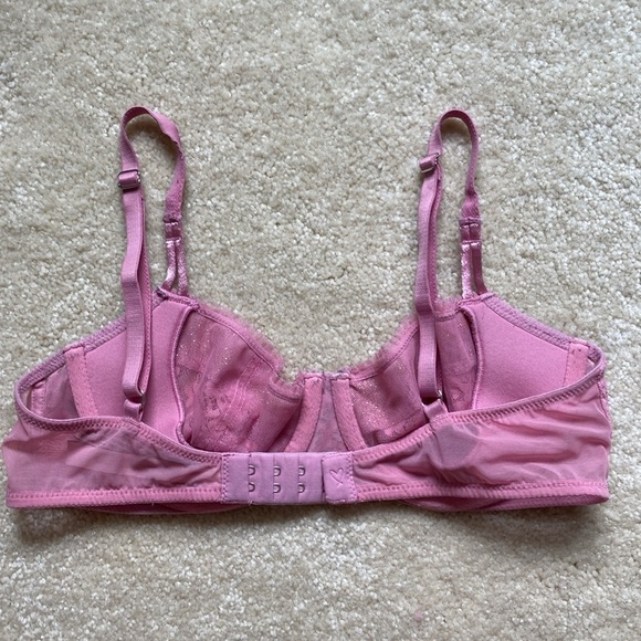 Victoria's Secret Pink Lace Bra Balconette Women's Size 34C Shimmer Unlined - Picture 5 of 7